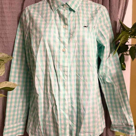 Vineyard Vines Tops - Vineyard Vines Aqua mint green Gingham Shirt size 2
